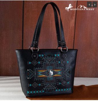 MW1261G-8317 BK Montana West Concho Collection Concealed Carry Tote