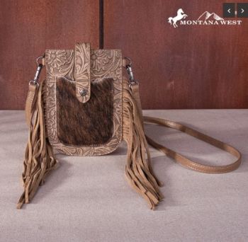 MW1263-200 KH Montana West Hair-On Cowhide Fringe Phone Wallet Crossbody