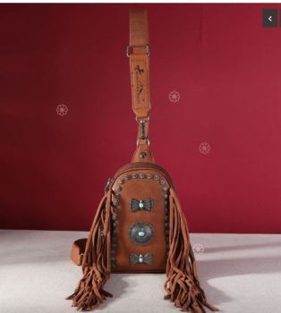MW1270-210 BR Montana West Fringe Mariposa Concho Collection Sling Bag