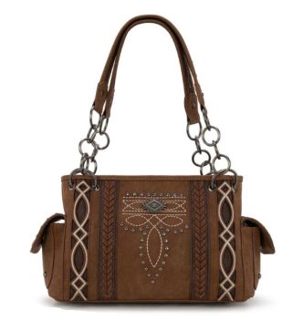 MW1325G-8085 BR Montana West Cut-Out Embroidered Concealed Carry Satchel