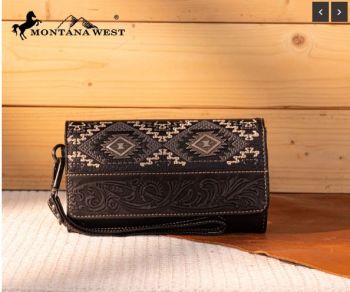 MW1330-W018 BK Montana West Tooled Embroidered Collection Wallet