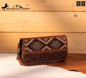 MW1330-W018 BR Montana West Tooled Embroidered Collection Wallet