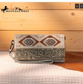 MW1330-W018 LGN Montana West Tooled Embroidered Collection Wallet
