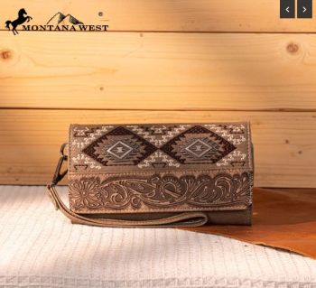 MW1330-W018 KH Montana West Tooled Embroidered Collection Wallet