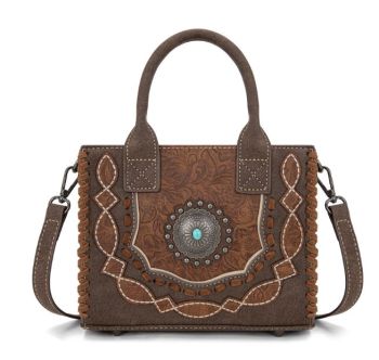 MW1331-8322 BR Montana West Concho Collection Small Tote/Crossbody