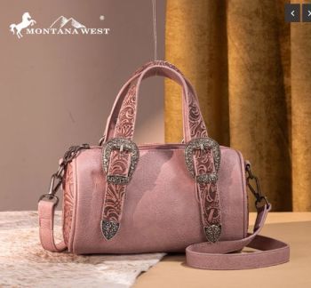 MW1338-8802 DPK Montana West Western Tooled Buckle Collection Mini Barrel Crossbody Bag