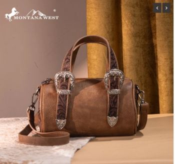 MW1338-8802 LCF Montana West Western Tooled Buckle Collection Mini Barrel Crossbody Bag