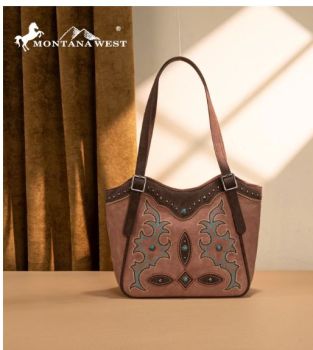 MW1344-8250 DPK Montana West Embroidered Boot Scroll Tote