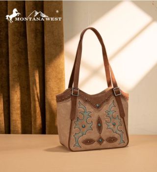 MW1344-8250 TN Montana West Embroidered Boot Scroll Tote