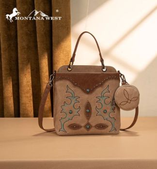 MW1344-8319 TN Montana West Embroidered Boot Scroll Top Handle Crossbody With Coin Pouch