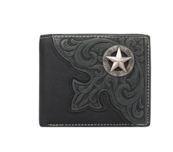 MWS-W031 BK Genuine Leather Tooled Collection Men's Wallet