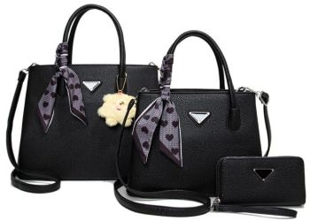 PU-21027-T3 BK 2 HANDBAGS WITH WALLET SET