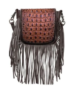 RLC-L160A CF Montana West Genuine Leather Hornback Embossed Croc Fringe Crossbody