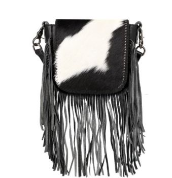 RLC-L161 BK Montana West Genuine Leather Hair-On Collection Fringe Crossbody
