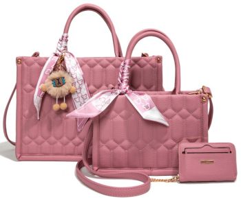 PU25528-T3 R PK 2 HANDBAG WITH 1 WALLET SET