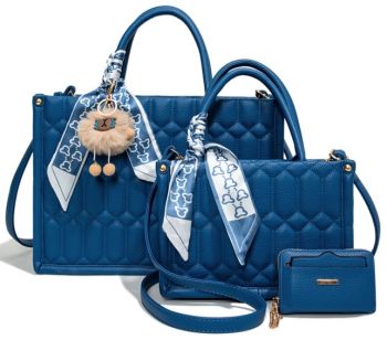 PU25528-T3 R BL 2 HANDBAG WITH 1 WALLET SET