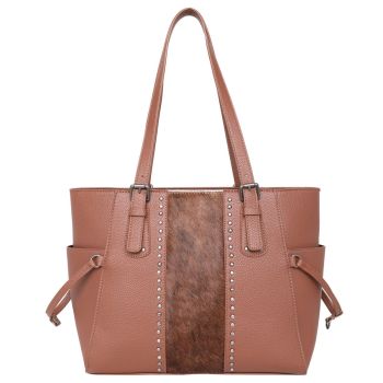 TR132G-8317 BR Trinity Ranch Hair-On Leather Studs Collection Concealed Handgun Tote