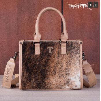 TR164-8250A TN Trinity Ranch Hair On Cowhide Tooling Concealed Carry Tote/Crossbody