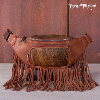 TR165-194A BR  Trinity Ranch Genuine Hair-On Cowhide Fringe Belt Bag