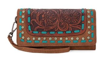 TR181-W018 BR Trinity Ranch Floral Tooled Collection Wallet