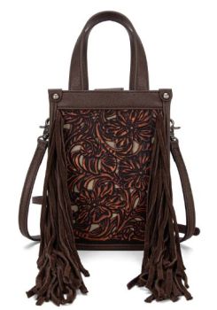 TR188-160 CF Trinity Ranch Floral Tooled Fringe Mini Tote/Crossbody