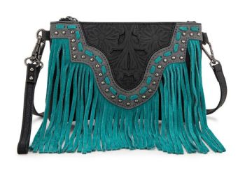 TR194-181 BK Trinity Ranch Floral Tooled Collection Clutch/Crossbody
