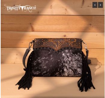 TR200-1814 BK Trinity Ranch Floral Tooled Hair-On Cowhide Crossbody