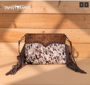 TR200-1814 CF Trinity Ranch Floral Tooled Hair-On Cowhide Crossbody