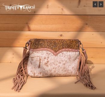 TR200-1814 DPK Trinity Ranch Floral Tooled Hair-On Cowhide Crossbody