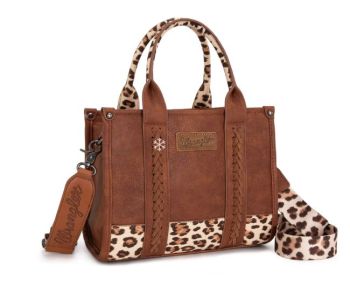 WG102-8120S BR/LP Wrangler Leopard Print Concealed Carry Tote/Crossbody
