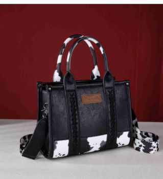 WG102-8120S BLK Wrangler Cow Print Concealed Carry Tote/CrossbodY