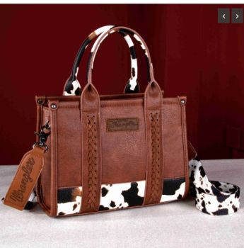 WG102-8120S BR Wrangler Cow Print Concealed Carry Tote/CrossbodY