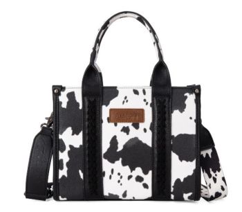 WG133-8120S BK Wrangler Cow Print Concealed Carry Tote/Crossbody