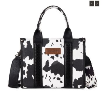 WG133-8120S BLK Wrangler Cow Print Concealed Carry Tote/Crossbody
