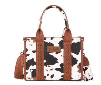 WG133-8120S BR Wrangler Cow Print Concealed Carry Tote/Crossbody