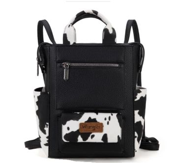 WG161-9112 BK/COW Wrangler Cow Print Tote/Shoulder Bag Convertible Backpack 