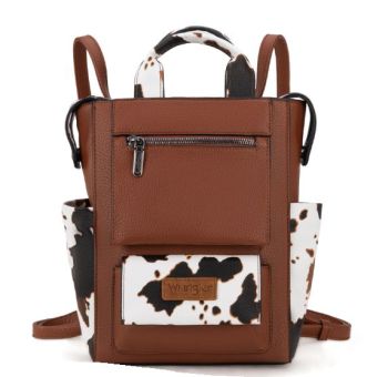 WG161-9112 BR/BR Wrangler Cow Print Tote/Shoulder Bag Convertible Backpack 