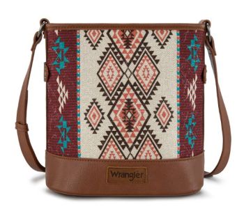 WG213-2003 BR Wrangler Aztec Distressed Print Dual Sided Print Concealed Carry Crossbody