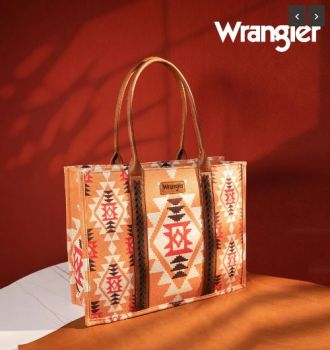 WG2203-8119 OR Wrangler Southwestern Pattern Dual Sided Print Canvas Wide Tote 