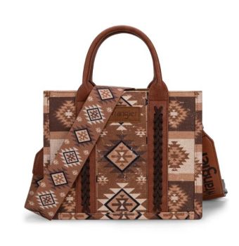 WG2209-8120S BR Wrangler Aztec Pattern Dual Sided Print -Tote/Crossbody