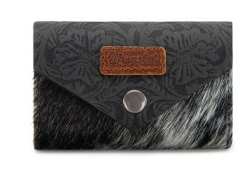 WG224-W070 BK Wrangler Genuine Hair-On Cowhide Floral Tooled Wallet