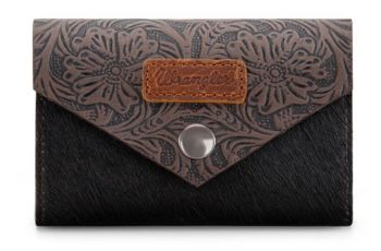 WG224-W070 CF Wrangler Genuine Hair-On Cowhide Floral Tooled Wallet
