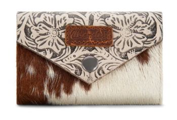 WG224-W070 BG Wrangler Genuine Hair-On Cowhide Floral Tooled Wallet