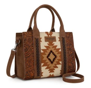 WG226-8120 BR Wrangler Tooled Aztec Pattern Print Concealed Carry Tote