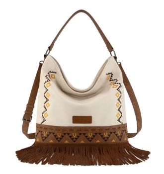 WG233-2001 BG Wrangler Aztec Embroidered Fringe Large Hobo/Crossbody BaACK