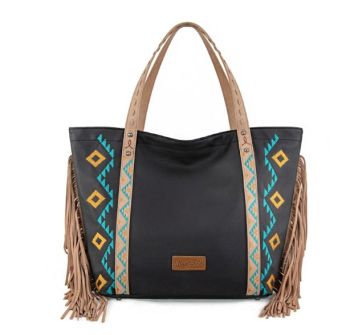 WG233-2002 BK Wrangler Aztec Embroidered Large Tote BaG