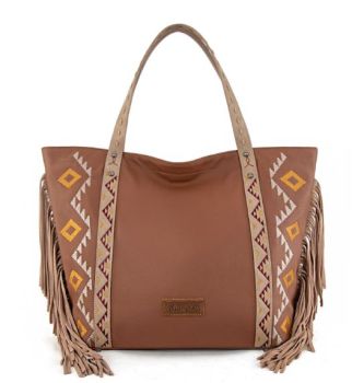 WG233-2002 L BR Wrangler Aztec Embroidered Large Tote BaG