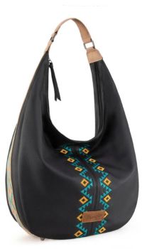WG233-3027 BK Wrangler Aztec Embroidered Large Hobo Bag