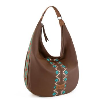 WG233-3027 BR Wrangler Aztec Embroidered Large Hobo Bag