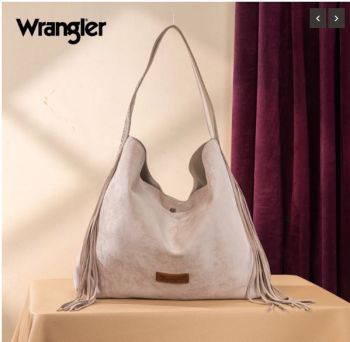 WG239-9182 BG Wrangler Fringe Floral Tooled Hobo Bag